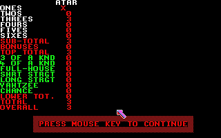 Yahtzee atari screenshot